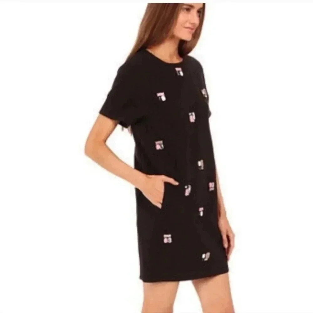 Kate Spade New York Embellished Details Creme de la Black Shift Mini Dress(0)